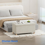 Ottoman Storage Box with 4 Wood Legs Linen