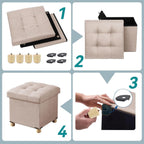 Ottoman Storage Box with 4 Wood Legs Linen