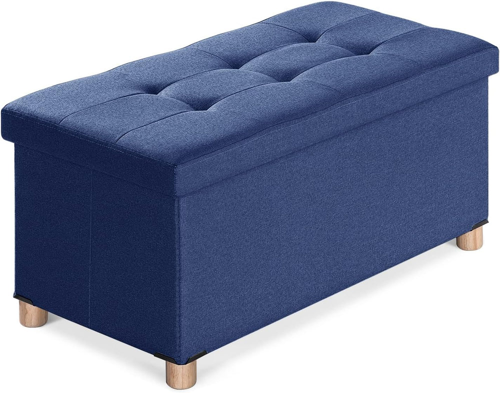 Ottoman Storage Box with 4 Wood Legs Linen