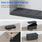 Ottoman Storage Box with 4 Wood Legs Linen