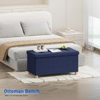 Ottoman Storage Box with 4 Wood Legs Linen