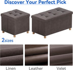 Ottoman Storage Box with 4 Wood Legs Linen
