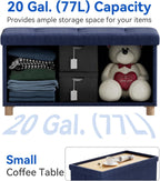 Ottoman Storage Box with 4 Wood Legs Linen
