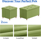 Ottoman Storage Box with 4 Wood Legs Linen