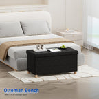 Ottoman Storage Box with 4 Wood Legs Linen