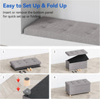 Ottoman Storage Box with 4 Wood Legs Linen