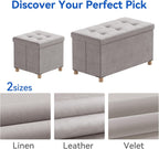Ottoman Storage Box with 4 Wood Legs Linen
