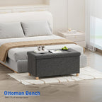 Ottoman Storage Box with 4 Wood Legs Linen