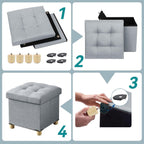 Ottoman Storage Box with 4 Wood Legs Linen