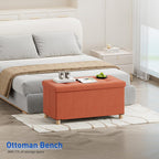Ottoman Storage Box with 4 Wood Legs Linen