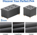 Ottoman Storage Box with 4 Wood Legs Linen