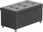 Ottoman Storage Box with 4 Wood Legs Linen
