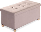 Ottoman Storage Box with 4 Wood Legs Linen