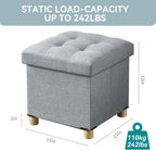 Ottoman Storage Box with 4 Wood Legs Linen