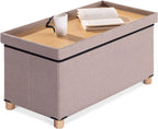 Ottoman Storage Box with 4 Wood Legs Linen