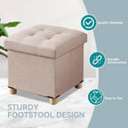 Ottoman Storage Box with 4 Wood Legs Linen