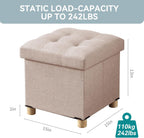 Ottoman Storage Box with 4 Wood Legs Linen