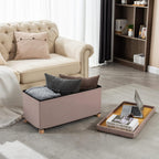 Ottoman Storage Box with 4 Wood Legs Linen