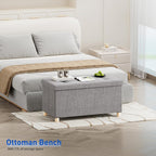 Ottoman Storage Box with 4 Wood Legs Linen