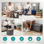 Ottoman Storage Box with 4 Wood Legs Linen