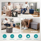 Ottoman Storage Box with 4 Wood Legs Linen