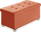 Ottoman Storage Box with 4 Wood Legs Linen