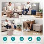 Ottoman Storage Box with 4 Wood Legs Linen