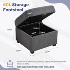 Ottoman with Storage 57CM Corduroy Footstool Multipurpose Foot