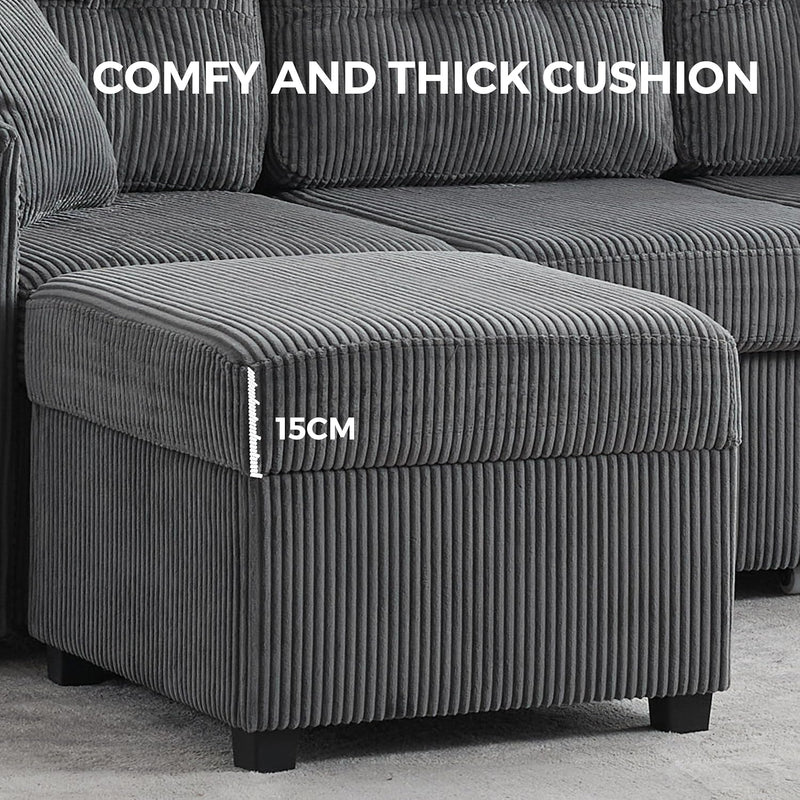 Ottoman with Storage 57CM Corduroy Footstool Multipurpose Foot
