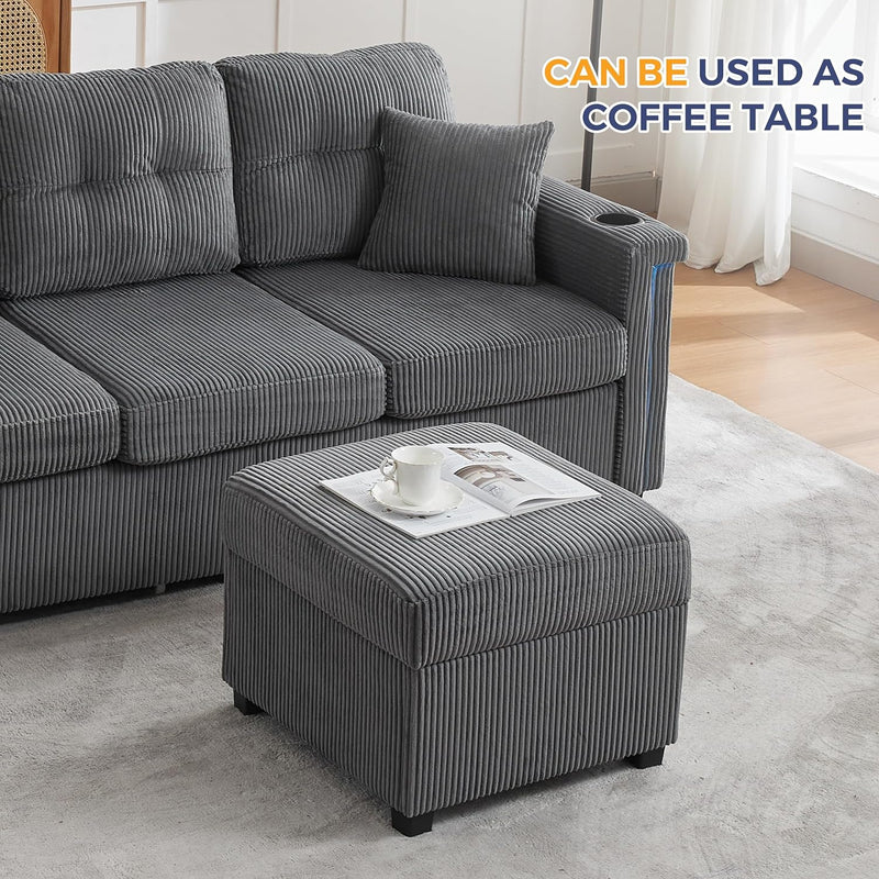 Ottoman with Storage 57CM Corduroy Footstool Multipurpose Foot
