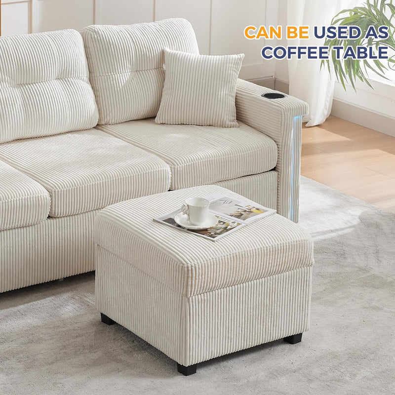Ottoman with Storage 57CM Corduroy Footstool Multipurpose Foot