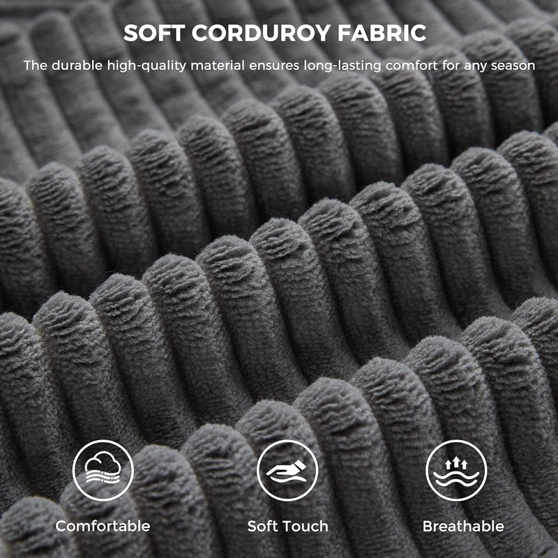Ottoman with Storage 57CM Corduroy Footstool Multipurpose Foot
