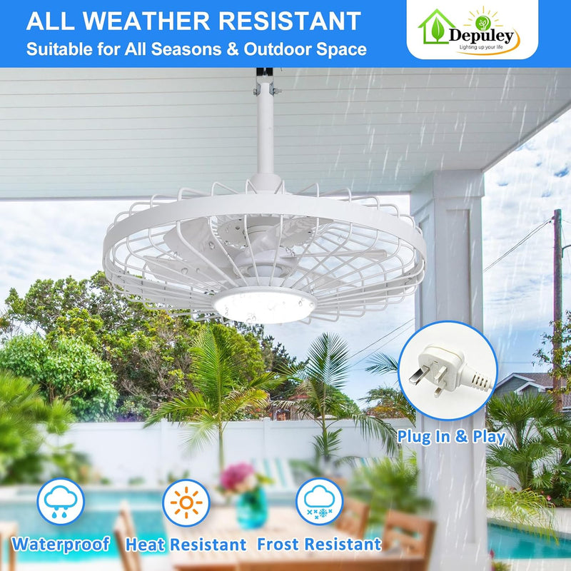 Outdoor Ceiling Fan with Light: 20 Inch Waterproof