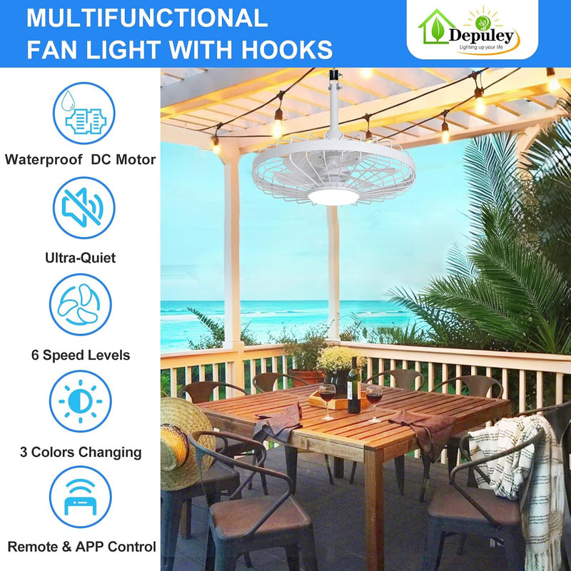 Outdoor Ceiling Fan with Light: 20 Inch Waterproof