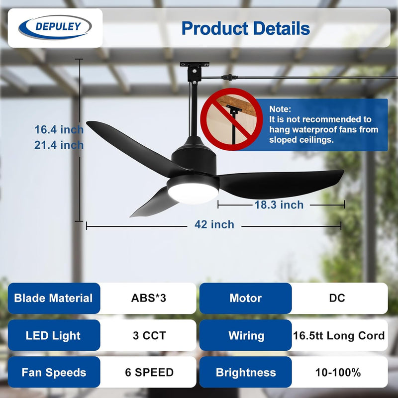 Outdoor Ceiling Fan with Light: 52" Hanging