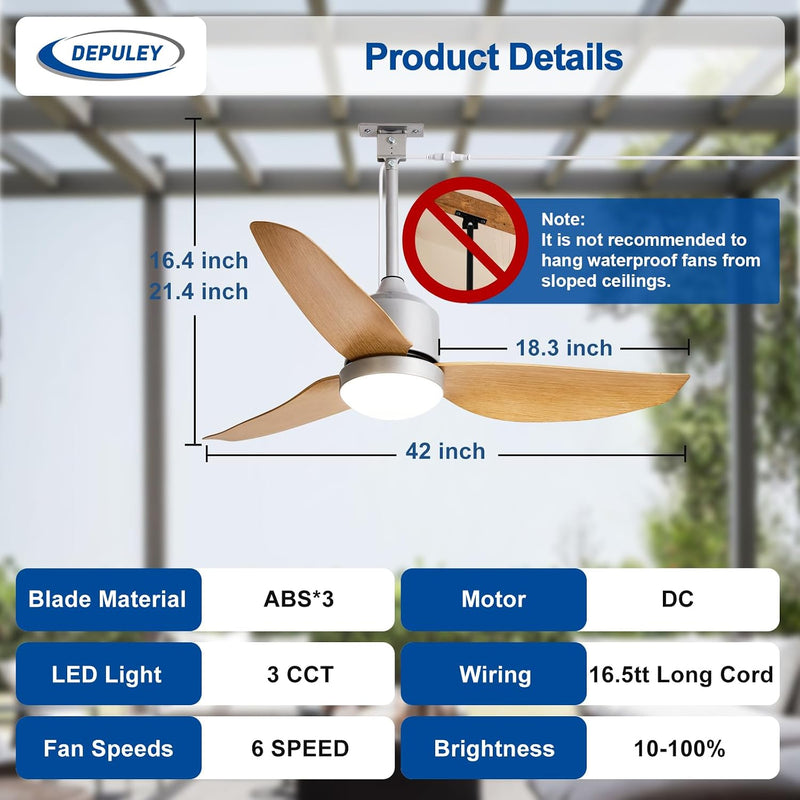 Outdoor Ceiling Fan with Light: 52" Hanging