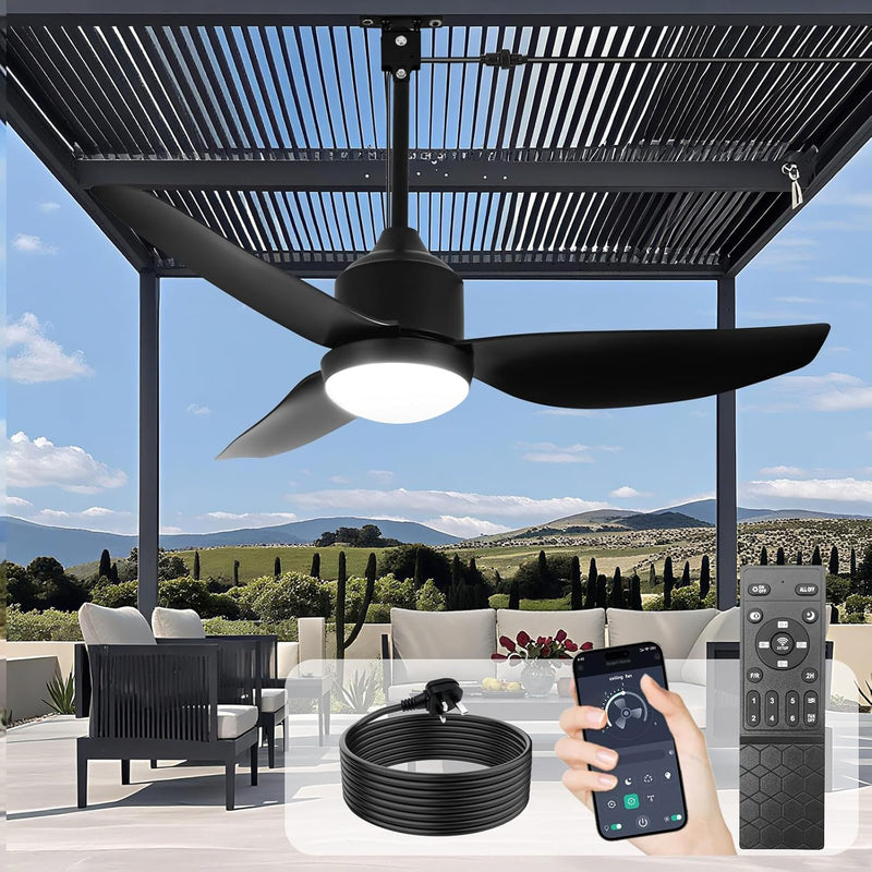 Outdoor Ceiling Fan with Light: 52" Hanging