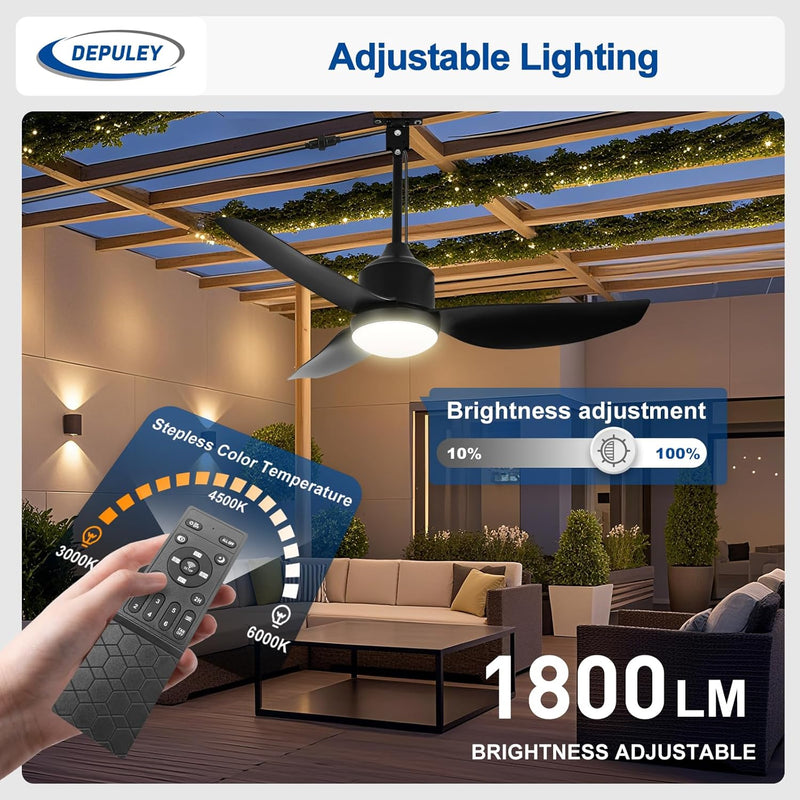 Outdoor Ceiling Fan with Light: 52" Hanging