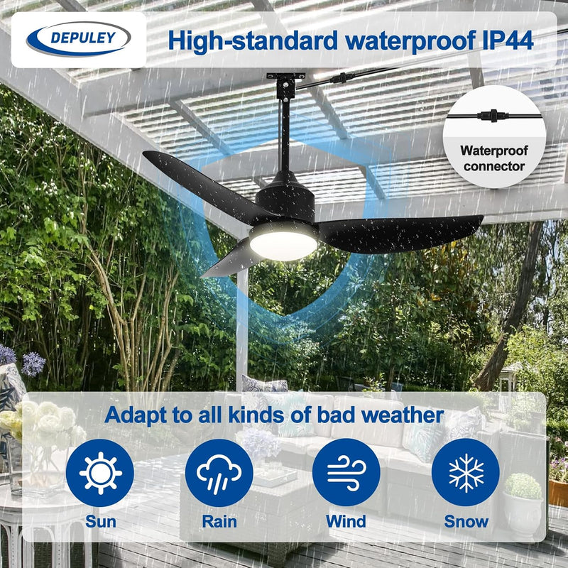 Outdoor Ceiling Fan with Light: 52" Hanging
