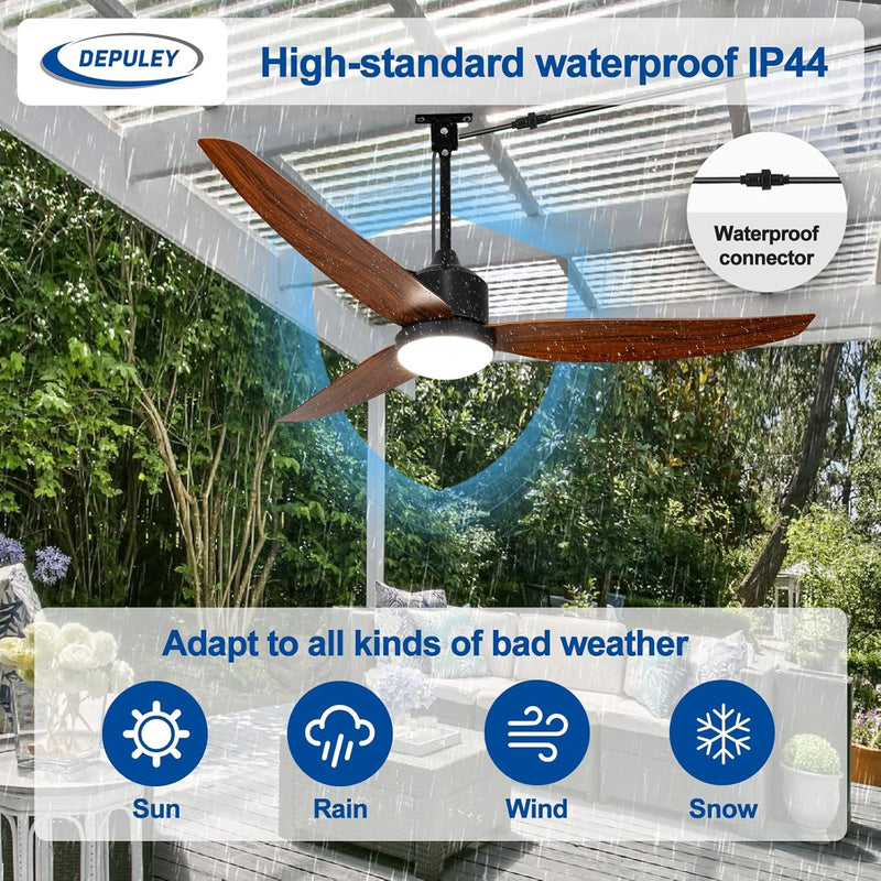Outdoor Ceiling Fan with Light: 52" Walnut Hanging