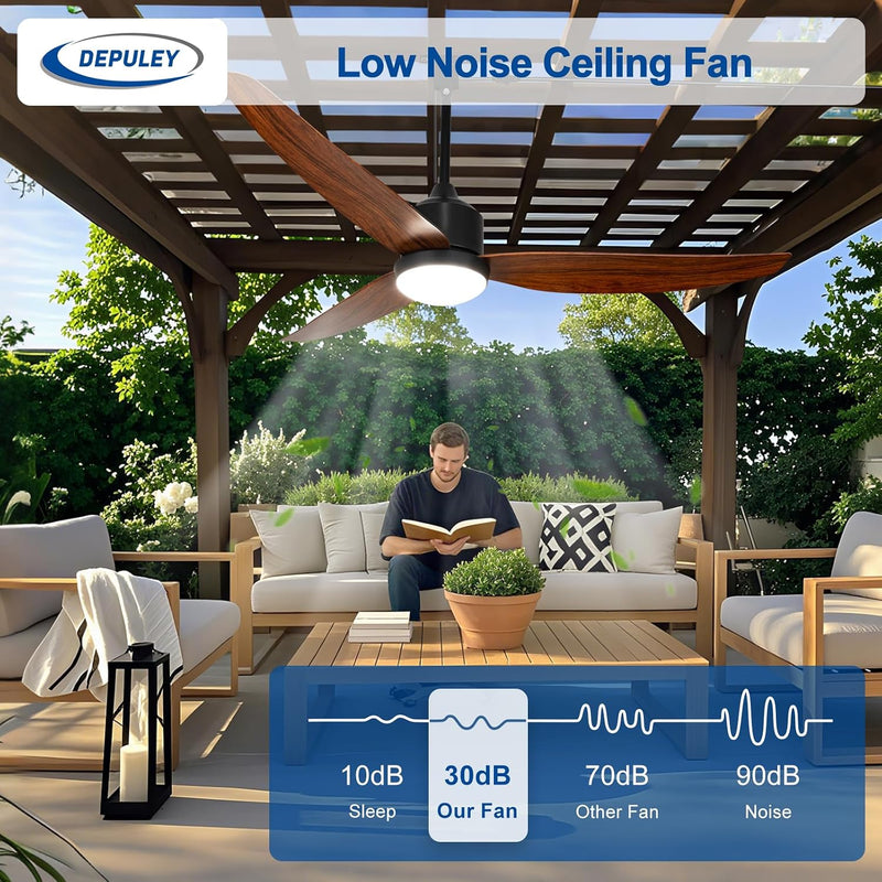 Outdoor Ceiling Fan with Light: 52" Walnut Hanging