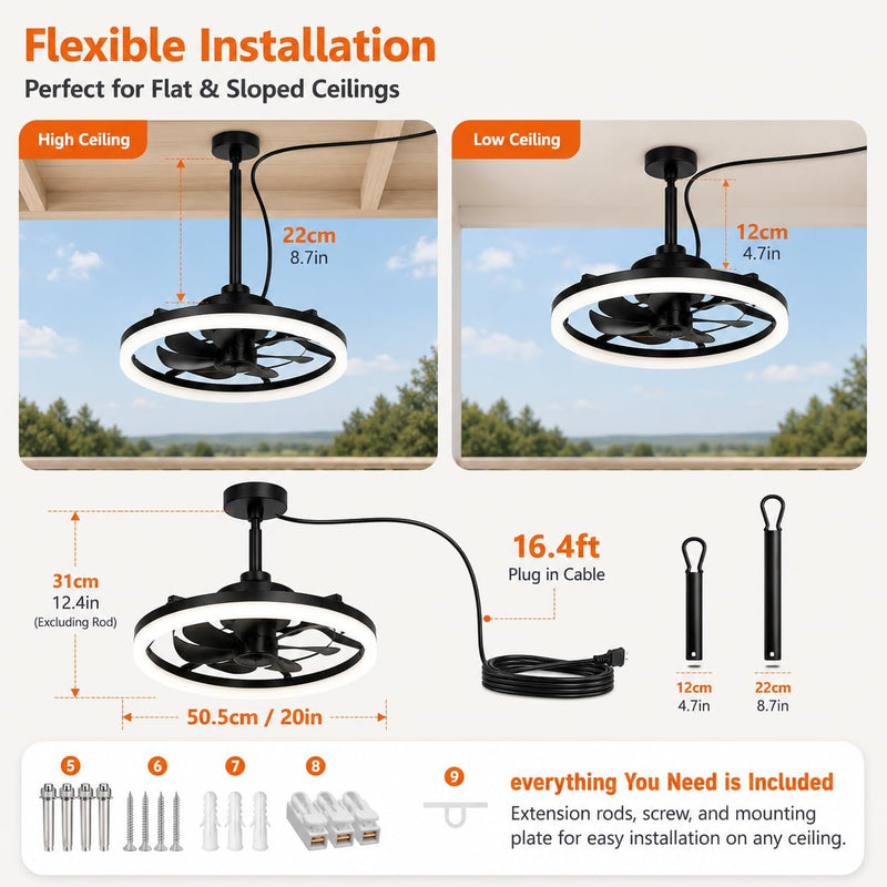 Outdoor Ceiling Fan with Lights Waterproof Gazebo Remote
