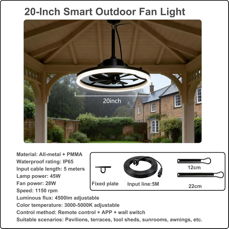 Outdoor Ceiling Fan with Lights Waterproof Gazebo Remote