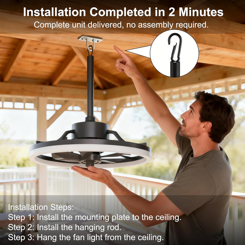 Outdoor Ceiling Fan with Lights Waterproof Gazebo Remote