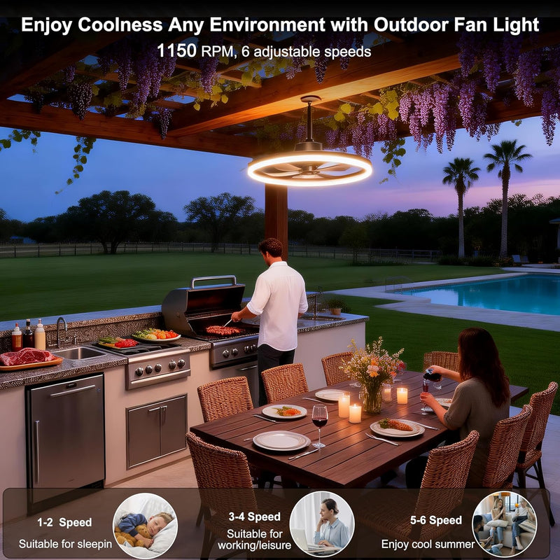 Outdoor Ceiling Fan with Lights Waterproof Gazebo Remote