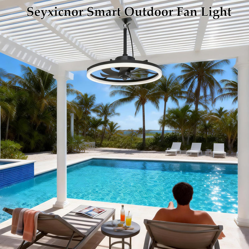 Outdoor Ceiling Fan with Lights Waterproof Gazebo Remote