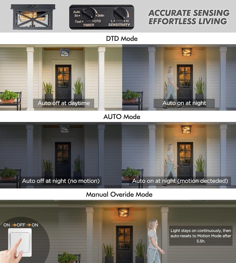 Outdoor Ceiling Lights with Motion Sensor Dusk Till