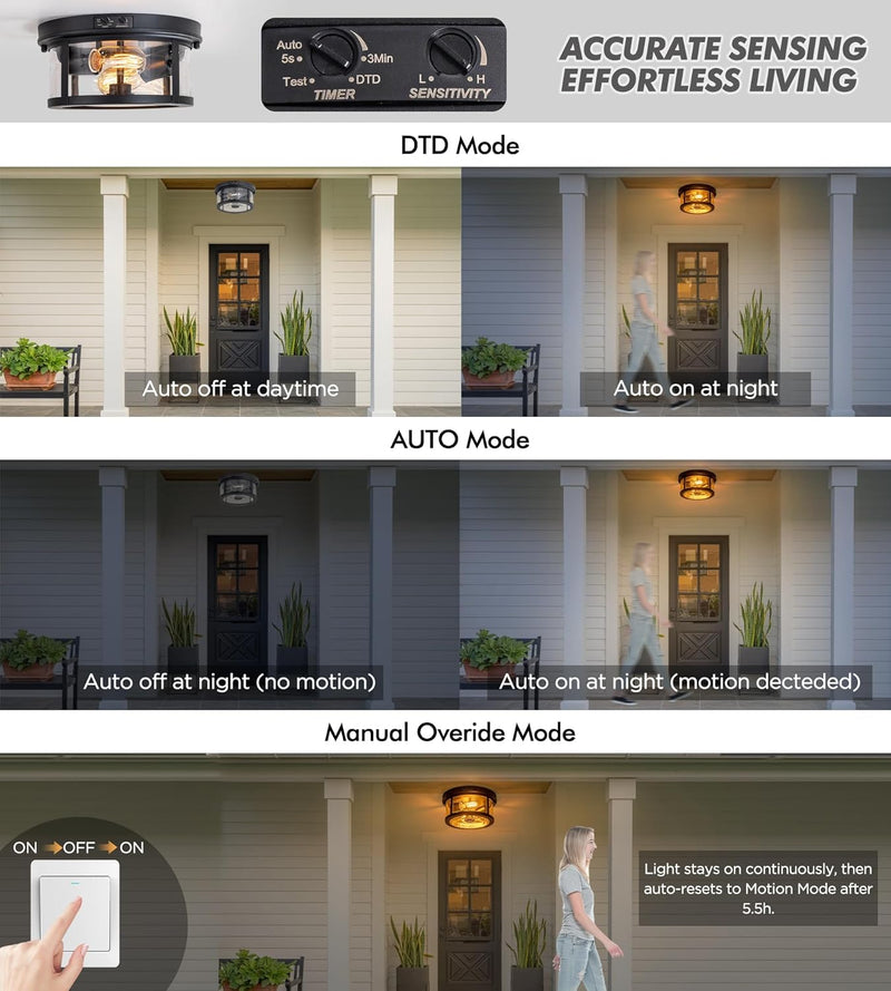 Outdoor Ceiling Lights with Motion Sensor Dusk Till