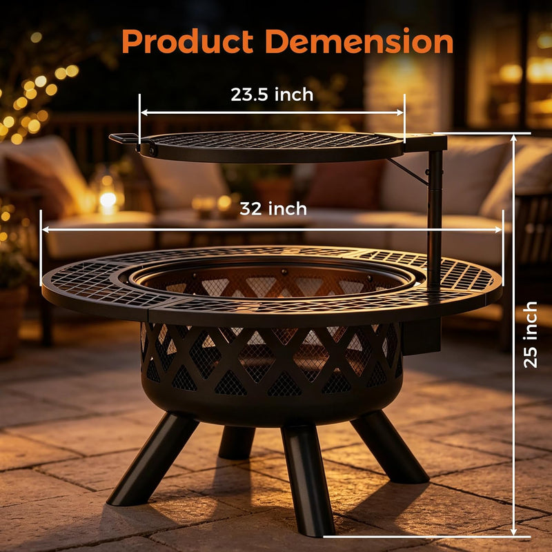 Outdoor Fire Pits Wood Pit with Grill Grate