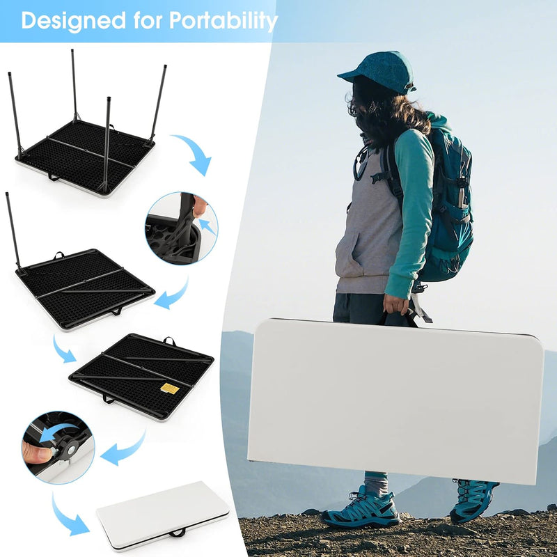Outdoor Folding Table Fold-In-Half Utility Hdpe
